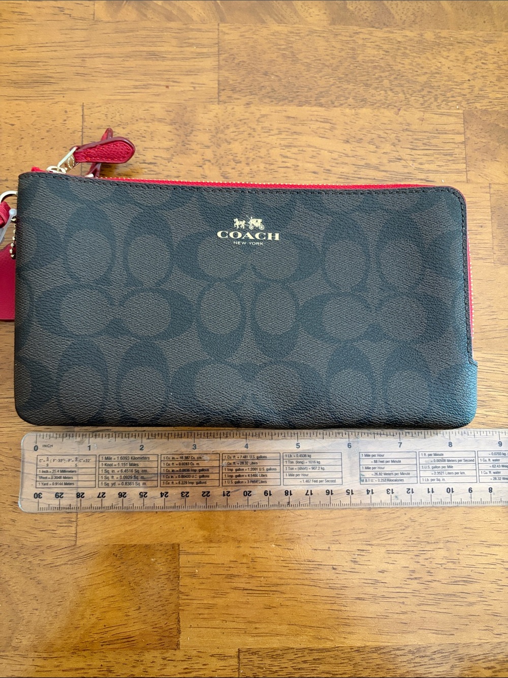 Coach Brown Signature Wristlet with Red Trim and Strap - Picture 6 of 7
